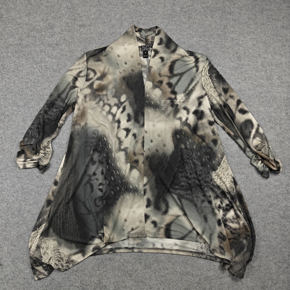Clara Sunwoo Blouse Womens XL Gray Tunic Animal Print 3/4 Sleeve Jersey USA